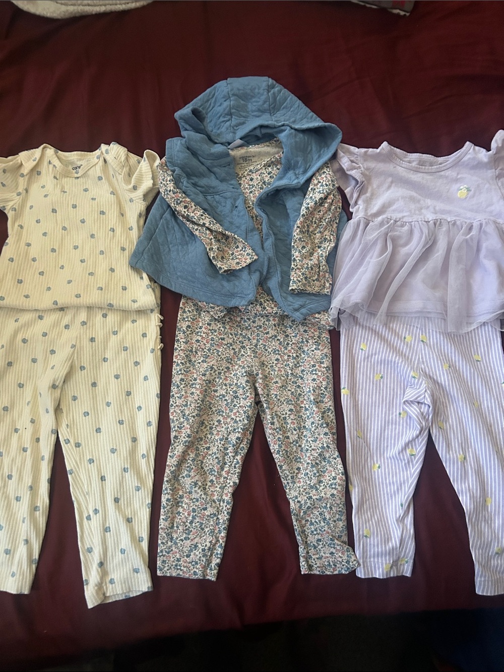 Carter's Girls Pastel Floral & Hooded Layered Set - Blue, Lavender, Cream